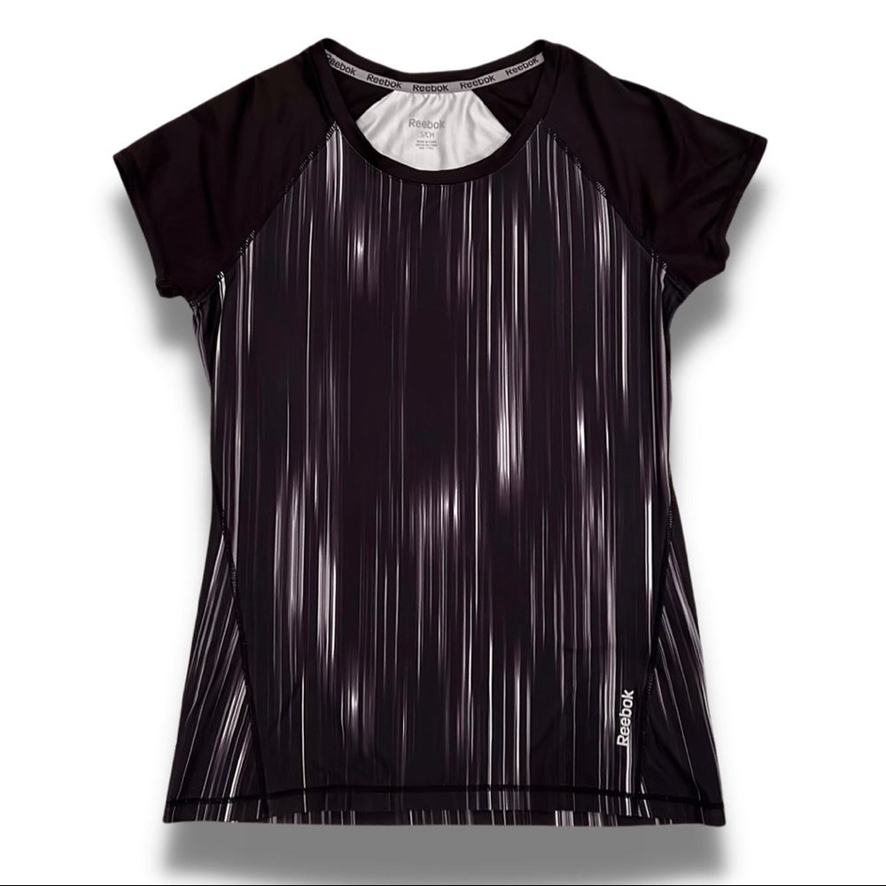 Women's Reebok Slim Fit Black and White Athletic Short Sleeve Top